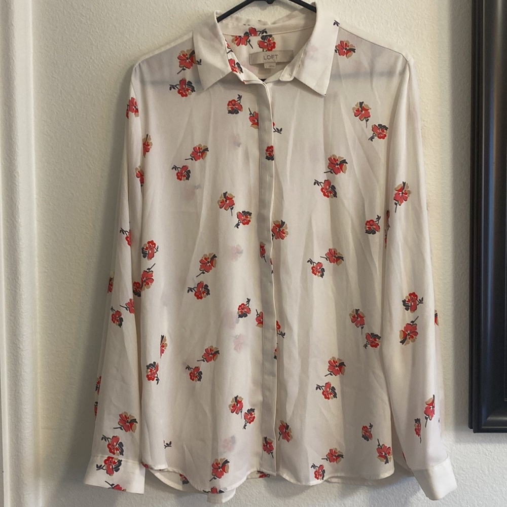 Floral Semi-sheer Button Down Blouse
